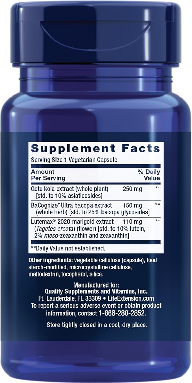Life Extension Quick Brain Nootropic, 30 vegetarian capsules—Enhanced brain performance, learning and retention, brain supplement- 1-Daily, gluten-free, non-GMO