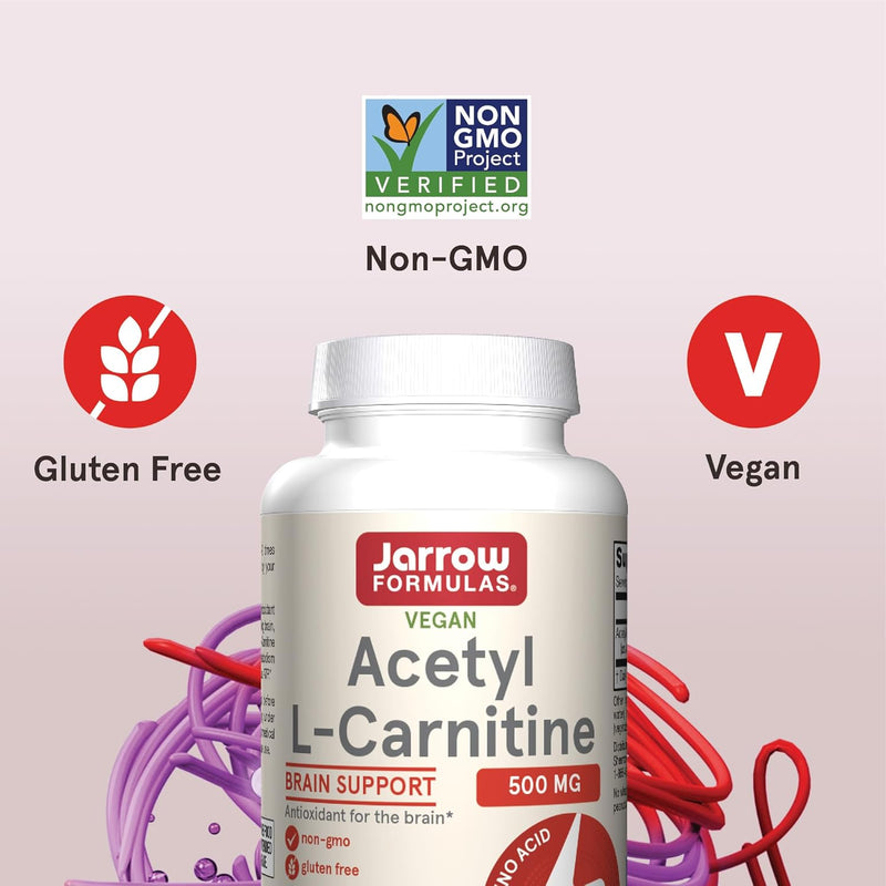 Jarrow Formulas Acetyl L-Carnitine 500 mg, Dietary Supplement, Amino Acid Support for Brain Health and Antioxidants, 60 Veggie Capsules, 60 Day Supply