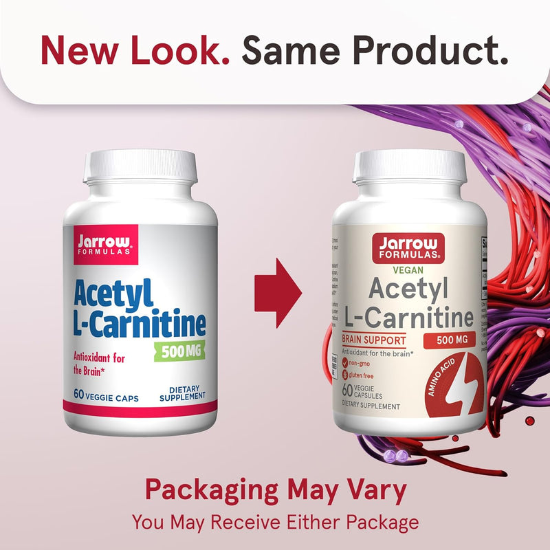 Jarrow Formulas Acetyl L-Carnitine 500 mg, Dietary Supplement, Amino Acid Support for Brain Health and Antioxidants, 60 Veggie Capsules, 60 Day Supply