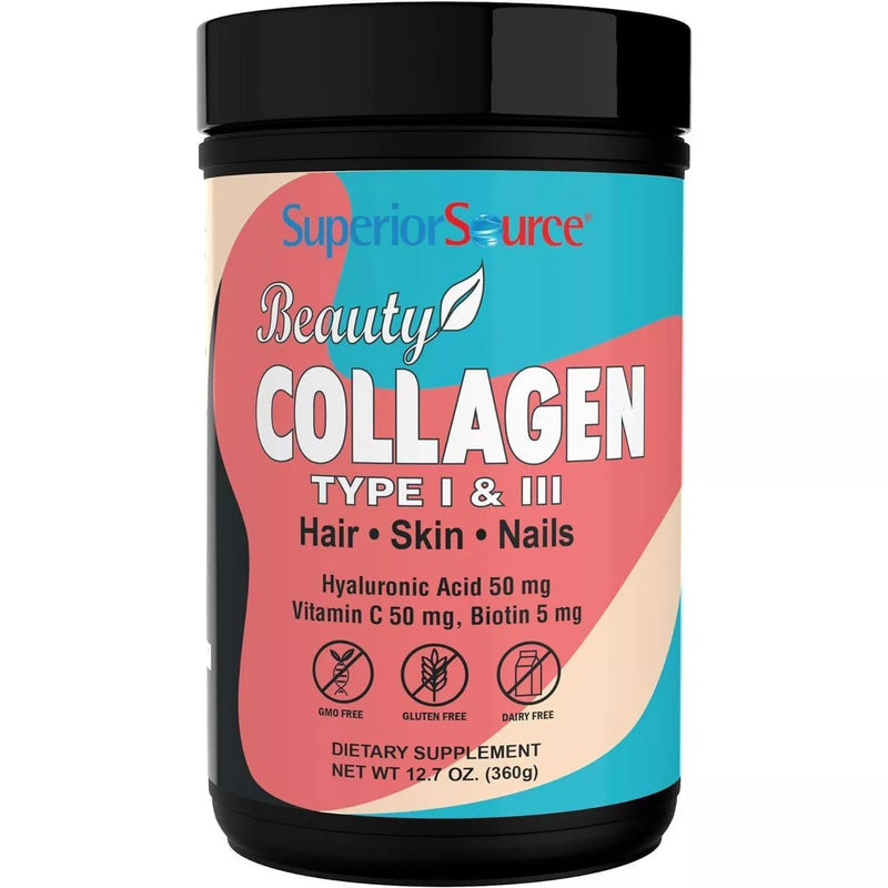 Superior Source Beauty Collagen Peptides  – Hydrolyzed Types 1 & 3, Hyaluronic Acid, Vitamin C & Biotin