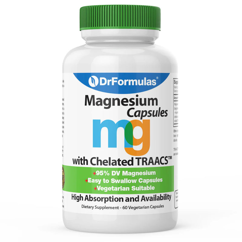 DrFormulas Magnesium Glycinate 400 mg for Women, Men, Kids Supplement with Chelated TRAACS Magnesium Bisglycinate Capsules for High Absorption, 30 Day Supply