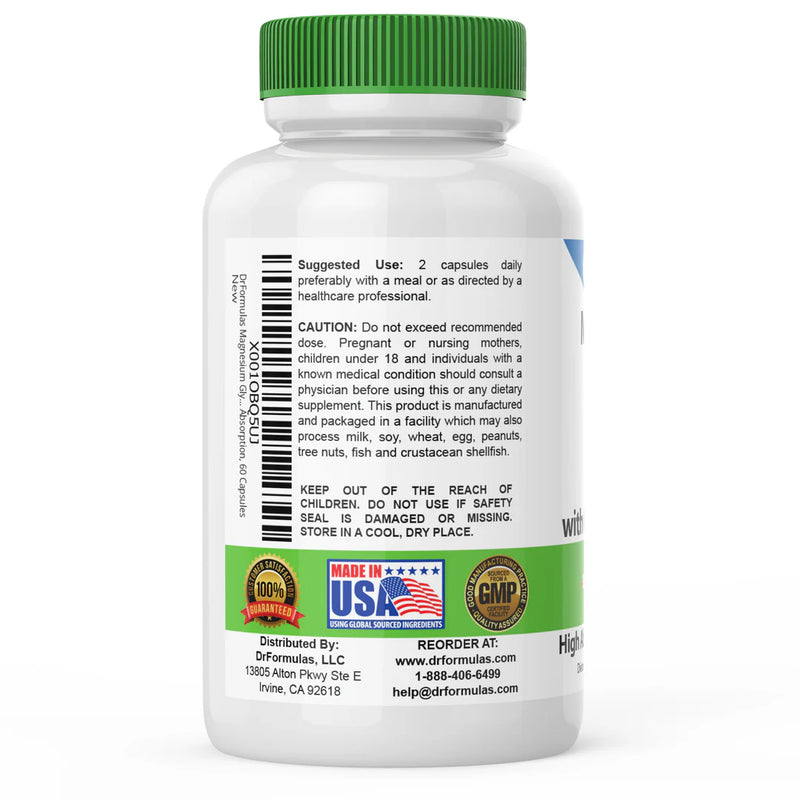 DrFormulas Magnesium Glycinate 400 mg for Women, Men, Kids Supplement with Chelated TRAACS Magnesium Bisglycinate Capsules for High Absorption, 30 Day Supply