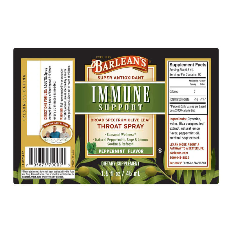 Immune Support Throat Spray - Peppermint
Olive Leaf Complex