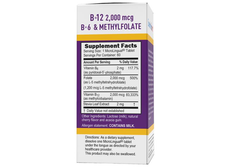 NO SHOT Methylcobalamin Activated B-12 2,000 mcg / B-6 (P-5-P) & Methylfolate 1,200 mcg