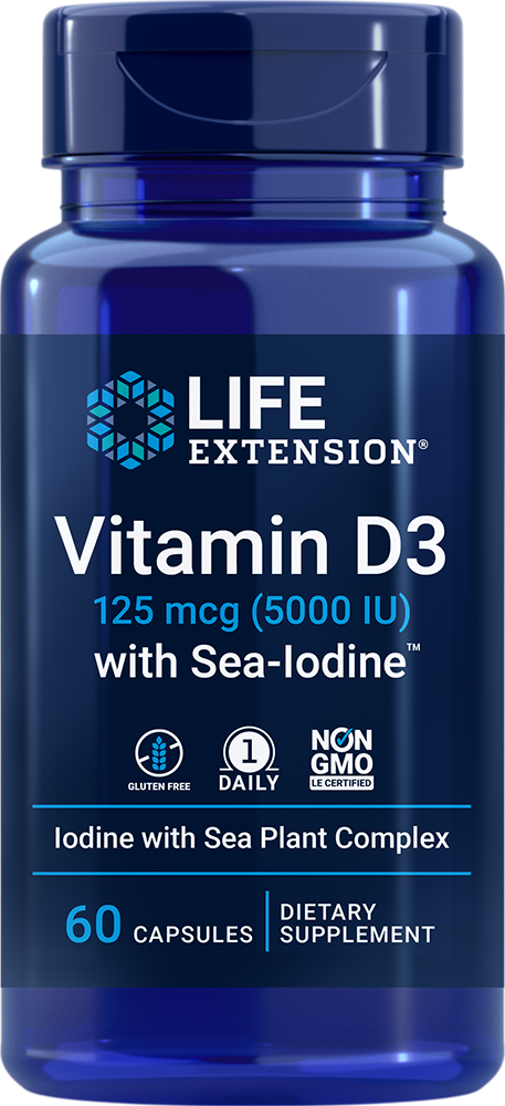 Vitamin D3 with Sea-Iodine™ 125 mcg (5000 IU), 60 capsules