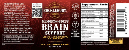 Bucklebury Memory and Focus Brain Support 60 Capsules