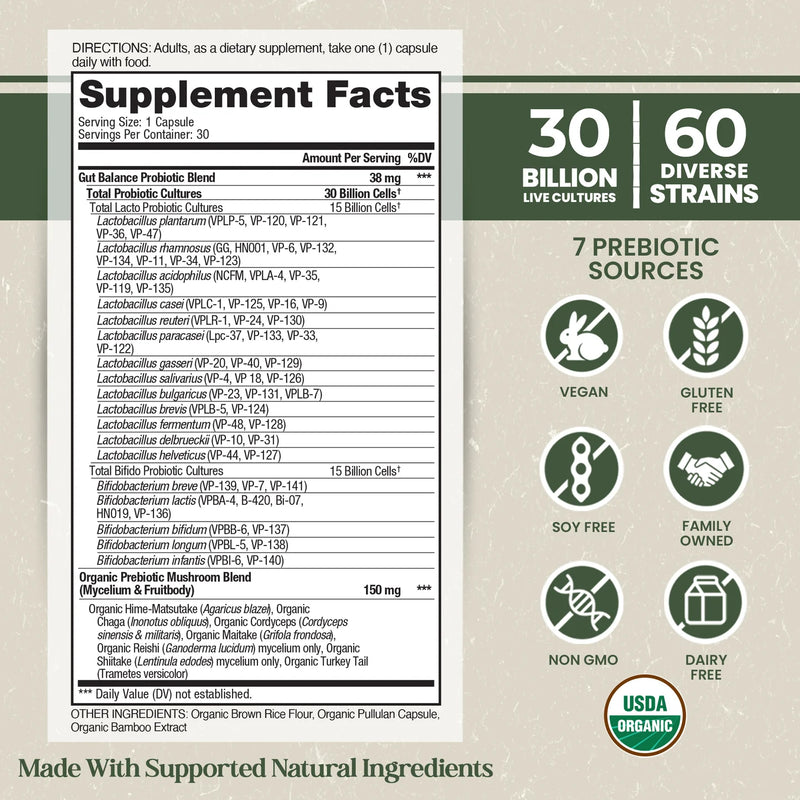 Vital Planet Shop  Organic Flora Gut Balance Probiotic Supplement