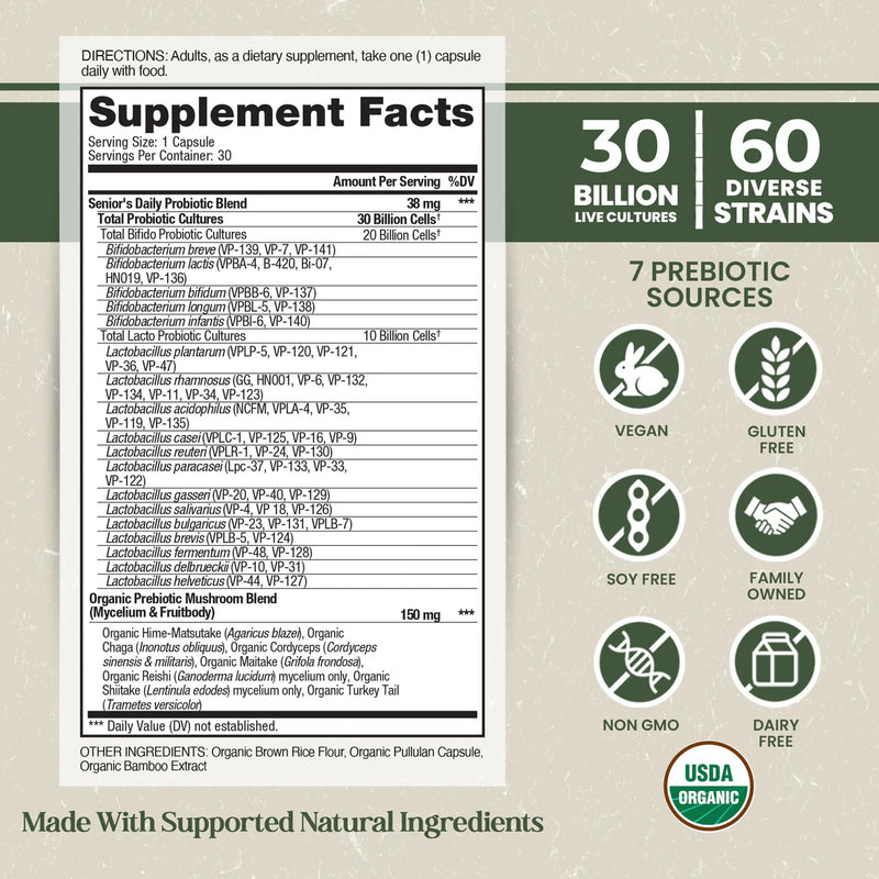 Vital Planet Shop  Organic Flora Senior’s Daily Probiotic Supplement