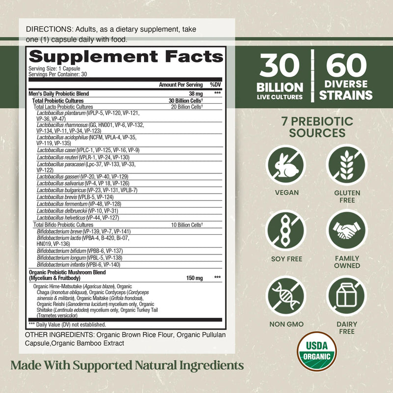 Vital Planet Shop  Organic Flora Men’s Daily Probiotic Supplement