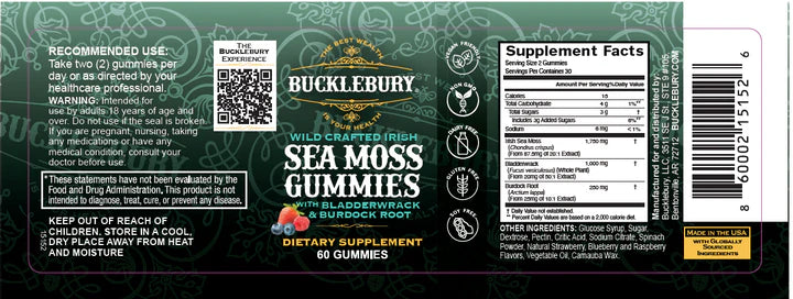 Bucklebury Wildcrafted Irish Sea Moss Gummies 60 Count