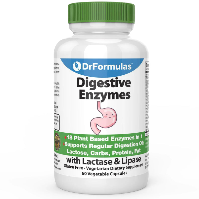 DrFormulas Digestive Enzymes to Support Digestion with Gall Bladder and Pancreatic Enzymes with Lipase, Amylase, Bromelain, Protease for Bloating Relief, Gas, Lactose Intolerance, 60 Capsules