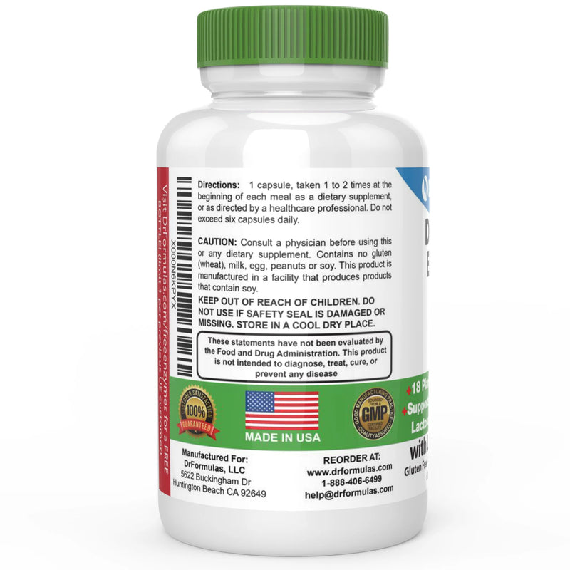 DrFormulas Digestive Enzymes to Support Digestion with Gall Bladder and Pancreatic Enzymes with Lipase, Amylase, Bromelain, Protease for Bloating Relief, Gas, Lactose Intolerance, 60 Capsules