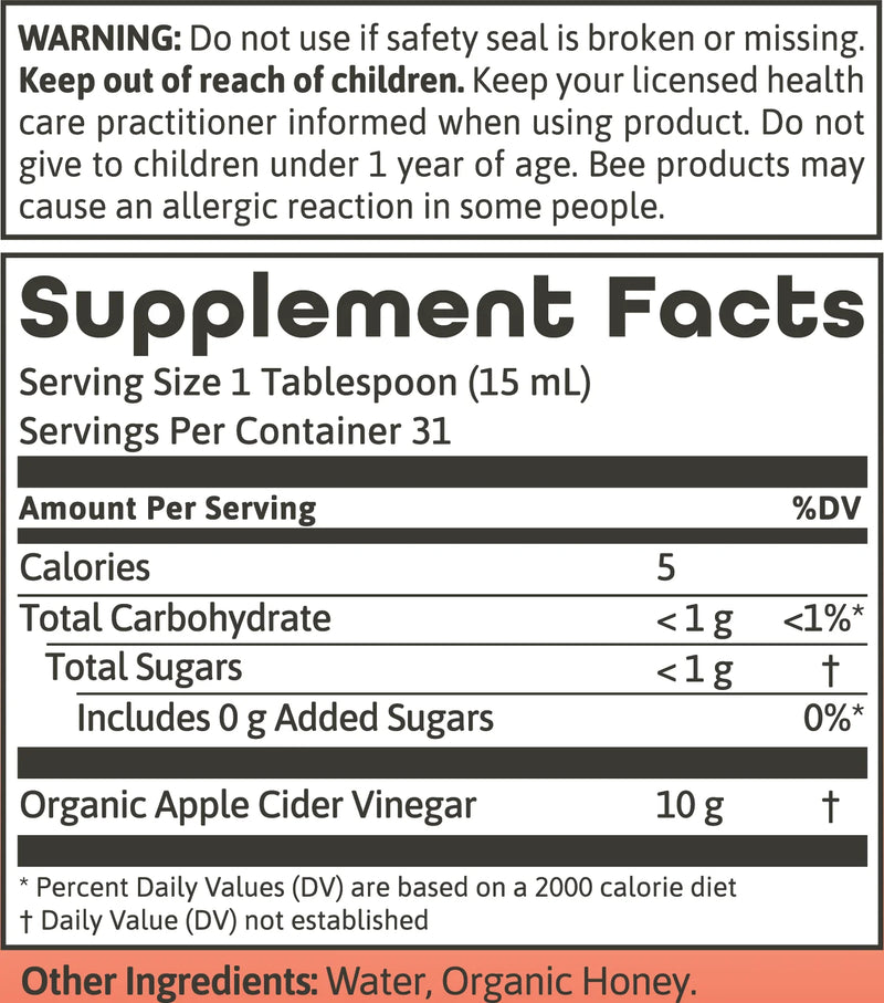 Apple Cider Vinegar w/ Mother & Honey certified organic 16 oz